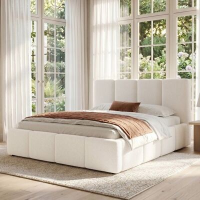 NOBRAND Lit Double 160x200 Beige Bouclé Capitonné Tête de Lit Rembourrée Sommier Lattes Lit Adulte Confort Sans Matelas Beige - Publicité NOBRAND Lit Double 160x200 Beige Bouclé Capitonné Tête de Lit Rembourrée Sommier Lattes Lit Adulte Confort Sans Matelas Beige - Publicité
