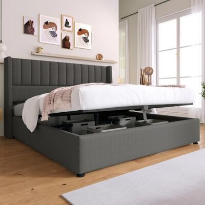 Blueline Structure de lit Haute qualité nouveau design de rangement lit rembourré lit double hydraulique 140x200cm cadre à lattes en bois Gris - Publicité Blueline Structure de lit Haute qualité nouveau design de rangement lit rembourré lit double hydraulique 140x200cm cadre à lattes en bois Gris - Publicité