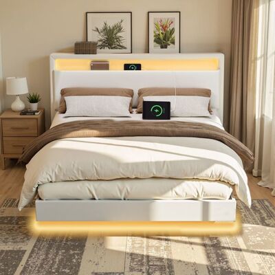 VASAGLE Lit complet 1401 x 1901 cm Cadre Flottant avec Éclairage LED Tête Haute Multiprise Pas de matelas Blanc et Noir Blanc - Publicité VASAGLE Lit complet 1401 x 1901 cm Cadre Flottant avec Éclairage LED Tête Haute Multiprise Pas de matelas Blanc et Noir Blanc - Publicité