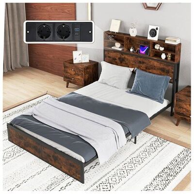 GIANTEX Cadre de Lit Double 140 x 200 cm Lit Plateforme avec Station de Charge et Tête de Lit avec Rangement Sans Bruit Marron - Publicité GIANTEX Cadre de Lit Double 140 x 200 cm Lit Plateforme avec Station de Charge et Tête de Lit avec Rangement Sans Bruit Marron - Publicité