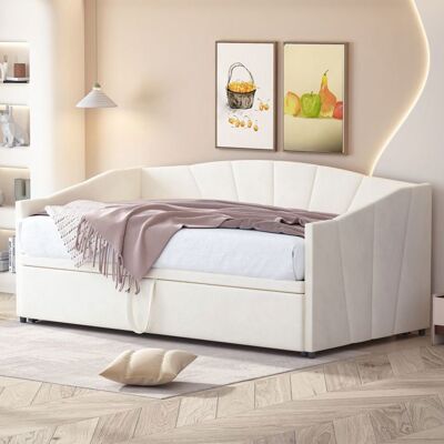 NOBRAND Canapé-lit gigogne 90x180 cm velours doux beige - Sommier lattes multifonctionnel design moderne et confortable(sans Matelas) Beige - Publicité NOBRAND Canapé-lit gigogne 90x180 cm velours doux beige - Sommier lattes multifonctionnel design moderne et confortable(sans Matelas) Beige - Publicité