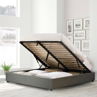 SAMPUR Sommier Coffre Vegas - 200x200 cm - Simili cuir Gris - Grand espace de stockage Gris - Publicité SAMPUR Sommier Coffre Vegas - 200x200 cm - Simili cuir Gris - Grand espace de stockage Gris - Publicité