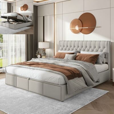 Lit coffre rembourré - LANGTU - 180x200 - Style européen rivet - Coton/lin - Tête 1025 cm Gris - Publicité Lit coffre rembourré - LANGTU - 180x200 - Style européen rivet - Coton/lin - Tête 1025 cm Gris - Publicité