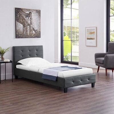 Idimex Lit simple pour adulte ou enfant REVE avec sommier 90x190 cm 1 place/1 personne tête et pied de lit capitonnés en synthétique gris Gris - Publicité Idimex Lit simple pour adulte ou enfant REVE avec sommier 90x190 cm 1 place/1 personne tête et pied de lit capitonnés en synthétique gris Gris - Publicité