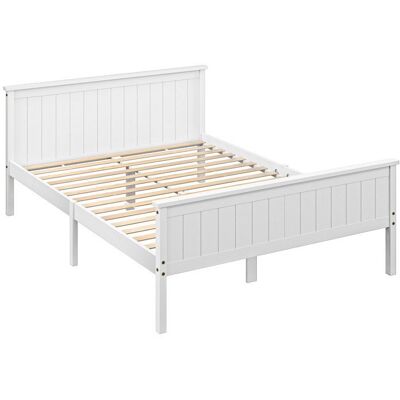 Cadre de lit - HOMCOM - 140 x 200 cm - simple - sommier à lattes tête et pied inclus - assemblage facile - en bois massif - blanc Blanc - Publicité Cadre de lit - HOMCOM - 140 x 200 cm - simple - sommier à lattes tête et pied inclus - assemblage facile - en bois massif - blanc Blanc - Publicité