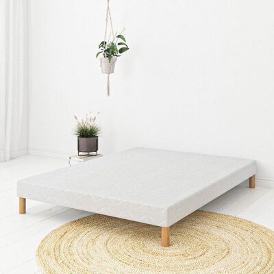 ELITE MATRESS COMPANY Sommier Tapissier FIRST 140x190 cm 12 lattes pin massif pieds offerts hauteur 30 cm fabrication française tissu anti-acariens. Blanc - Publicité ELITE MATRESS COMPANY Sommier Tapissier FIRST 140x190 cm 12 lattes pin massif pieds offerts hauteur 30 cm fabrication française tissu anti-acariens. Blanc - Publicité