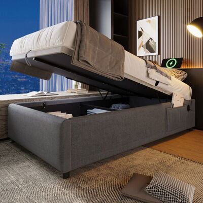 Generic Lit Simple Rembourré 90x190 cm Lit Coffre avec USB- C Lit 1 Personne Sommier À Lattes Intégral Sans Tête de Lit Coton Gris Gris - Publicité Generic Lit Simple Rembourré 90x190 cm Lit Coffre avec USB- C Lit 1 Personne Sommier À Lattes Intégral Sans Tête de Lit Coton Gris Gris - Publicité