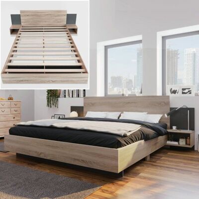 Lit double - LANGTU - 280708AAE - 160x200 cm - Chêne Sonoma & gris foncé - Sommier à lattes Gris - Publicité Lit double - LANGTU - 280708AAE - 160x200 cm - Chêne Sonoma & gris foncé - Sommier à lattes Gris - Publicité