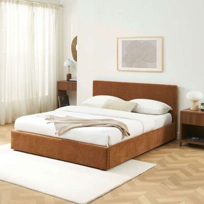 BAÏTA Lit coffre VANIA 160x200 tissu marron sommier inclus Marron - Publicité BAÏTA Lit coffre VANIA 160x200 tissu marron sommier inclus Marron - Publicité