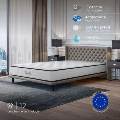 Cosmos Matelas UPSILON 140x190 cm-Hybride-Ressorts Ensachés-Mémoire de Forme-Mousse HR 35 kg-Blue Latex-Confort Mi-ferme-Réversible-26cm - Publicité Cosmos Matelas UPSILON 140x190 cm-Hybride-Ressorts Ensachés-Mémoire de Forme-Mousse HR 35 kg-Blue Latex-Confort Mi-ferme-Réversible-26cm - Publicité