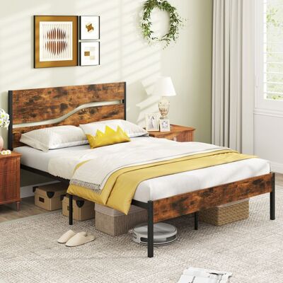 COSTWAY Lit Double Adulte 140 x 200cm Tête et Pied de Lit en Bois Lattes en Métal Espace sous Lit Structure de Lit Charge 360kg Marron - Publicité COSTWAY Lit Double Adulte 140 x 200cm Tête et Pied de Lit en Bois Lattes en Métal Espace sous Lit Structure de Lit Charge 360kg Marron - Publicité