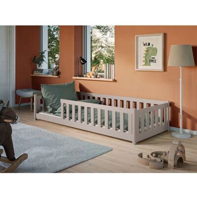 HOME COLLECTIVE Lit au sol enfant 90x190 cm - Avec sommier + barrière de lit - Lit pour enfant Montessori - En pin massif - Cachemire Beige - Publicité HOME COLLECTIVE Lit au sol enfant 90x190 cm - Avec sommier + barrière de lit - Lit pour enfant Montessori - En pin massif - Cachemire Beige - Publicité