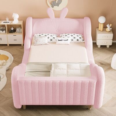 NOBRAND Lit Enfant au Sol 90 x 200 avec Sommier à Lattes coussins en forme de lapin Lit capitonné en Velours Rose(sans Matelas Rose - Publicité NOBRAND Lit Enfant au Sol 90 x 200 avec Sommier à Lattes coussins en forme de lapin Lit capitonné en Velours Rose(sans Matelas Rose - Publicité