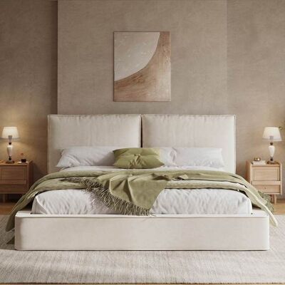 Lit double capitonné - LEMONBEST - 180 x 200 cm - Tête rembourrée 13 cm - Sommier à lattes - Chenille beige Beige - Publicité Lit double capitonné - LEMONBEST - 180 x 200 cm - Tête rembourrée 13 cm - Sommier à lattes - Chenille beige Beige - Publicité