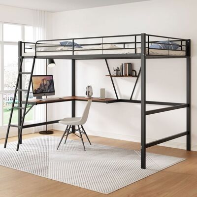 Blueline Lits superposés Lit Mezzanine 90x200cm Lit jeune Lit en métal avec bureau en L et une étagère Noir Noir - Publicité Blueline Lits superposés Lit Mezzanine 90x200cm Lit jeune Lit en métal avec bureau en L et une étagère Noir Noir - Publicité