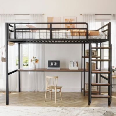 Blueline Lit mezzanine adulte 140x200 cm Lit enfant en métal avec bureau étagères de rangement échelle et sommiers à lattes - Noir Noir - Publicité Blueline Lit mezzanine adulte 140x200 cm Lit enfant en métal avec bureau étagères de rangement échelle et sommiers à lattes - Noir Noir - Publicité