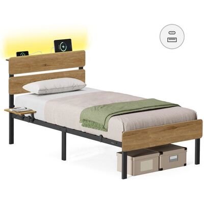 VASAGLE Cadre de Lit 90 x 190 Lit 1 Personne Éclairage LED Port USB et Type-C Espace de Rangement en Dessous Marron Naturel Marron - Publicité VASAGLE Cadre de Lit 90 x 190 Lit 1 Personne Éclairage LED Port USB et Type-C Espace de Rangement en Dessous Marron Naturel Marron - Publicité