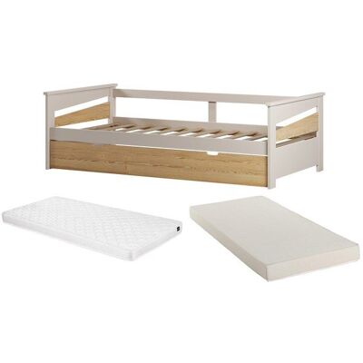 VENTE-UNIQUE Lit gigogne 2 x 90 x 190 cm - MDF - Coloris : Naturel et beige + Matelas - LURAVO Beige - Publicité VENTE-UNIQUE Lit gigogne 2 x 90 x 190 cm - MDF - Coloris : Naturel et beige + Matelas - LURAVO Beige - Publicité