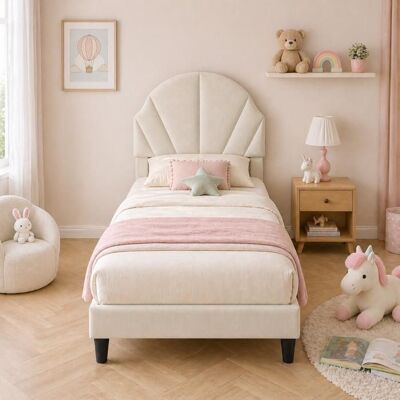 COZY Lit Enfant 90x190 cm Velours – Lit Simple Rembourré avec Tête de Lit Réglable – Sommier à lattes - Beige Beige - Publicité COZY Lit Enfant 90x190 cm Velours – Lit Simple Rembourré avec Tête de Lit Réglable – Sommier à lattes - Beige Beige - Publicité