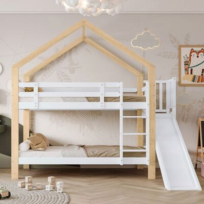 Blueline Lit superposé avec toboggan et échelle dangle à trois étages lit maison avec dispositif anti - chute lit bébé cadre de lit en Blanc - Publicité Blueline Lit superposé avec toboggan et échelle dangle à trois étages lit maison avec dispositif anti - chute lit bébé cadre de lit en Blanc - Publicité
