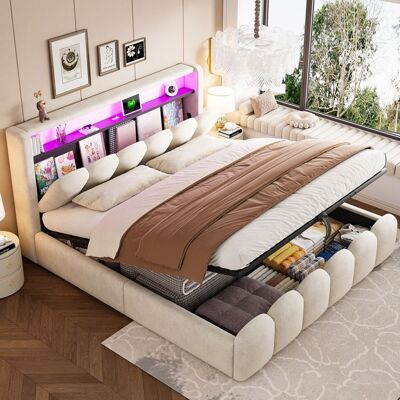 VEPSSDER Lit Coffre 180x200 avec LED et USB Lit Double avec Rangement et Tete de Réglable Lit Capitonné avec Sommier Cadre de VeloursBeige Beige - Publicité VEPSSDER Lit Coffre 180x200 avec LED et USB Lit Double avec Rangement et Tete de Réglable Lit Capitonné avec Sommier Cadre de VeloursBeige Beige - Publicité