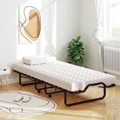 Lit Pliant 80 x 200 cm COSTWAY Matelas Orthopédique en Mémoire 10 cm Structure de Lit à 4 Roues pour Invités Charge 120kg Beige Beige - Publicité Lit Pliant 80 x 200 cm COSTWAY Matelas Orthopédique en Mémoire 10 cm Structure de Lit à 4 Roues pour Invités Charge 120kg Beige Beige - Publicité