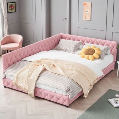Lit 140x200 cm - COZY - LED - tissu en velours teddy - cadre de lit double 140x200 cm - rose Rose - Publicité Lit 140x200 cm - COZY - LED - tissu en velours teddy - cadre de lit double 140x200 cm - rose Rose - Publicité