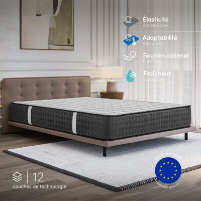 Cosmos Matelas EQUINOX 140x190 cm-26 cm-Mousse mémoire de forme-7 zones HR 35 kg et BLUE-LATEX-Ergonomique-Face été-hiver-Confort ferme - Publicité Cosmos Matelas EQUINOX 140x190 cm-26 cm-Mousse mémoire de forme-7 zones HR 35 kg et BLUE-LATEX-Ergonomique-Face été-hiver-Confort ferme - Publicité