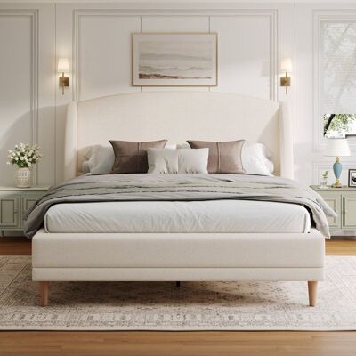 MERAX Lit Rembourré 140x190 cm en Tissu Bouclé Tête de Lit à Oreilles Design Incurvé Sommier à Lattes en Bois dHévéa Blanc Ivoire Blanc - Publicité MERAX Lit Rembourré 140x190 cm en Tissu Bouclé Tête de Lit à Oreilles Design Incurvé Sommier à Lattes en Bois dHévéa Blanc Ivoire Blanc - Publicité