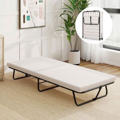 Lit Pliant 80x190cm avec Matelas COSTWAY Mousse à Mémoire Fil Métallique et Ressorts pour Chambre dInvités CampingCharge 120kg Beige - Publicité Lit Pliant 80x190cm avec Matelas COSTWAY Mousse à Mémoire Fil Métallique et Ressorts pour Chambre dInvités CampingCharge 120kg Beige - Publicité