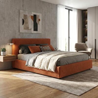 SAMPUR Lit Coffre Versailles 90x190 Cm – Velours Côtelé Terra Cotta – Tête De Lit Incluse – Grand Coffre Rouge - Publicité SAMPUR Lit Coffre Versailles 90x190 Cm – Velours Côtelé Terra Cotta – Tête De Lit Incluse – Grand Coffre Rouge - Publicité