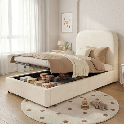 AUTHERIA Lit enfant rembourré 90 x 190 cm Lit Coffre avec tête de lit et grand espace de rangementtête de lit rembourrée en velours beige Beige - Publicité AUTHERIA Lit enfant rembourré 90 x 190 cm Lit Coffre avec tête de lit et grand espace de rangementtête de lit rembourrée en velours beige Beige - Publicité