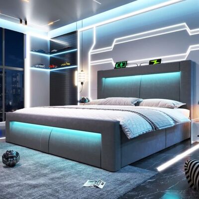 NOBRAND Lit 160x200 Gris - Hydraulique LED USB-C - Rangement Tête Incurvée - Velours Confort - Design Moderne (sans Matelas) Gris - Publicité NOBRAND Lit 160x200 Gris - Hydraulique LED USB-C - Rangement Tête Incurvée - Velours Confort - Design Moderne (sans Matelas) Gris - Publicité