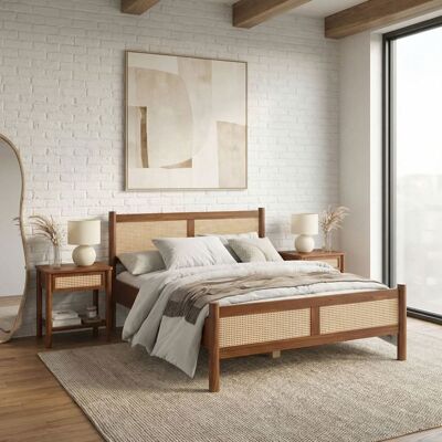Idimex Lit Double 140x190 CEFIRA Couleur Châtaigne Tête & Pied de Lit en Rotin Tressé en bois massif Marron - Publicité Idimex Lit Double 140x190 CEFIRA Couleur Châtaigne Tête & Pied de Lit en Rotin Tressé en bois massif Marron - Publicité