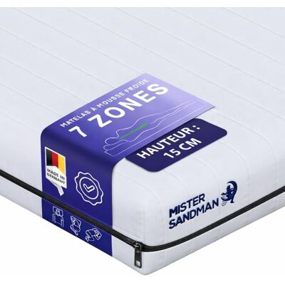 MISTER SANDMAN Matelas 140x200 cm réversible 2 faces soutien équilibré ou ferme 7 zones de confort épaisseur 15 cm fabriqué en Allemagne - Publicité MISTER SANDMAN Matelas 140x200 cm réversible 2 faces soutien équilibré ou ferme 7 zones de confort épaisseur 15 cm fabriqué en Allemagne - Publicité
