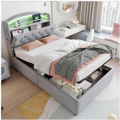 Generic Lit 1 Personne enfant 90x200 cm avec LED et USB Cadre de lit simple avec tete de lit en rembourré Lit coffre Velours Gris Gris - Publicité Generic Lit 1 Personne enfant 90x200 cm avec LED et USB Cadre de lit simple avec tete de lit en rembourré Lit coffre Velours Gris Gris - Publicité