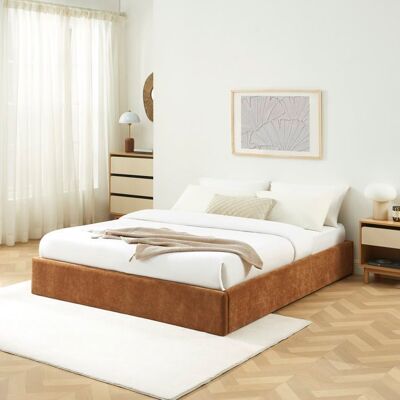 BAÏTA Lit coffre IVY 160x200 tissu marron sommier inclus Marron - Publicité BAÏTA Lit coffre IVY 160x200 tissu marron sommier inclus Marron - Publicité