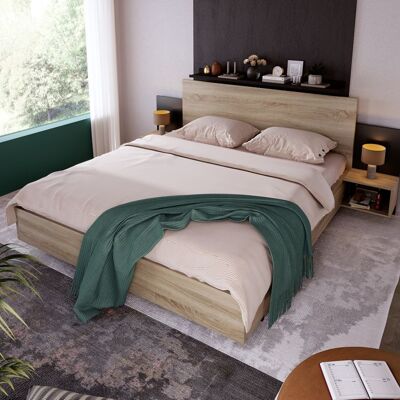 NOBRAND Lit double 160 x 200 cm Tête de lit avec 2 tables de chevet lit 2 Personnes cadre de lit en bois Sommier a lattes chêne Sonoma Gris - Publicité NOBRAND Lit double 160 x 200 cm Tête de lit avec 2 tables de chevet lit 2 Personnes cadre de lit en bois Sommier a lattes chêne Sonoma Gris - Publicité