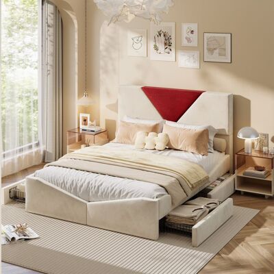 COZY Lit 140x200 avec tiroirs – Lit double adulte rembourré tête de lit design bicolore grand rangement intégré - Beige Beige - Publicité COZY Lit 140x200 avec tiroirs – Lit double adulte rembourré tête de lit design bicolore grand rangement intégré - Beige Beige - Publicité