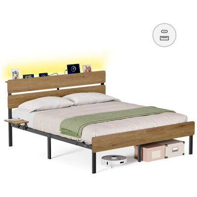 Cadre de Lit 160x200 - VASAGLE - LED - USB - Rangement - Style Industriel - Marron Naturel Marron - Publicité Cadre de Lit 160x200 - VASAGLE - LED - USB - Rangement - Style Industriel - Marron Naturel Marron - Publicité