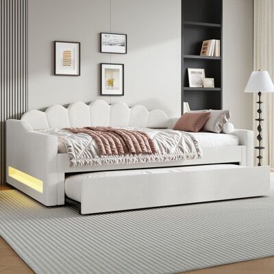 NOBRAND Canapé-lit rembourré 140 x 200 cm avec lit gigogne rembourré sommier à lattes lit de jour avec ceinture LED (sans matelas) beige Beige - Publicité NOBRAND Canapé-lit rembourré 140 x 200 cm avec lit gigogne rembourré sommier à lattes lit de jour avec ceinture LED (sans matelas) beige Beige - Publicité