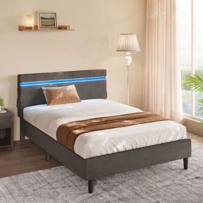 VASAGLE Lit Simple en Métal 140 x 190 cm Cadre de Lit Tête de Lit Rembourré Éclairage LED Prise Port USB et Type-C Gris Foncé Gris - Publicité VASAGLE Lit Simple en Métal 140 x 190 cm Cadre de Lit Tête de Lit Rembourré Éclairage LED Prise Port USB et Type-C Gris Foncé Gris - Publicité