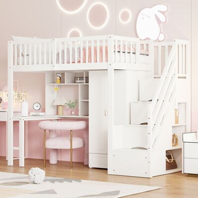 Lit Mezzanine - MERAX - 90x200 cm - Bois Blanc - Bureau et Rangement Intégré - 1 Place Blanc - Publicité Lit Mezzanine - MERAX - 90x200 cm - Bois Blanc - Bureau et Rangement Intégré - 1 Place Blanc - Publicité