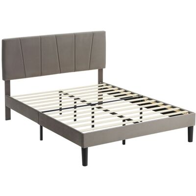 Cadre de lit double - lit 2 personnes 140 x 190 cm - HOMCOM - tête de lit réglable - avec sommier - cadre métallique - gris Gris - Publicité Cadre de lit double - lit 2 personnes 140 x 190 cm - HOMCOM - tête de lit réglable - avec sommier - cadre métallique - gris Gris - Publicité