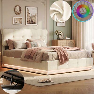 COZY Lit 140x190 cm - LED - tissu en velours - cadre de lit adulte - beige Beige - Publicité COZY Lit 140x190 cm - LED - tissu en velours - cadre de lit adulte - beige Beige - Publicité