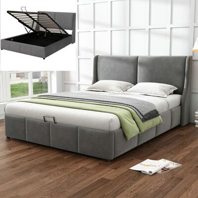 Lit coffre 2 places - LANGTU - Style européen - Tissu flanelle gris - Sommier à lattes 140x190 - Grand coffre hydraulique Gris - Publicité Lit coffre 2 places - LANGTU - Style européen - Tissu flanelle gris - Sommier à lattes 140x190 - Grand coffre hydraulique Gris - Publicité