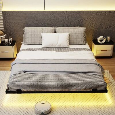 Structure de Lit Flottant 200 x 160 cm COSTWAY Éclairage LED Butée Anti-Glissement pour Matelas 12 Lattes en Métal Charge 400kg Noir - Publicité Structure de Lit Flottant 200 x 160 cm COSTWAY Éclairage LED Butée Anti-Glissement pour Matelas 12 Lattes en Métal Charge 400kg Noir - Publicité