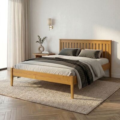 HOME COLLECTIVE Lit double adulte 160x200 - Lit avec sommier - Bois massif - Cadre de lit en Pin - Chambre à coucher - Chêne Marron - Publicité HOME COLLECTIVE Lit double adulte 160x200 - Lit avec sommier - Bois massif - Cadre de lit en Pin - Chambre à coucher - Chêne Marron - Publicité