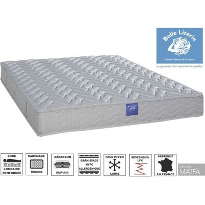 Matelas 140x190 Ressorts - Soutien ferme - Zone lombaire renforcée - BELLE LITERIE Intimité - Épaisseur 21cm - Fabriqué en France Blanc - Publicité Matelas 140x190 Ressorts - Soutien ferme - Zone lombaire renforcée - BELLE LITERIE Intimité - Épaisseur 21cm - Fabriqué en France Blanc - Publicité