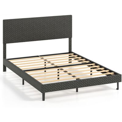 Structure de Lit 160 x 200 cm COSTWAY Lit King Charge 360 kg Tête de Lit Réglable en Hauteur Sommier à Lattes Bois sans Matelas Gris - Publicité Structure de Lit 160 x 200 cm COSTWAY Lit King Charge 360 kg Tête de Lit Réglable en Hauteur Sommier à Lattes Bois sans Matelas Gris - Publicité